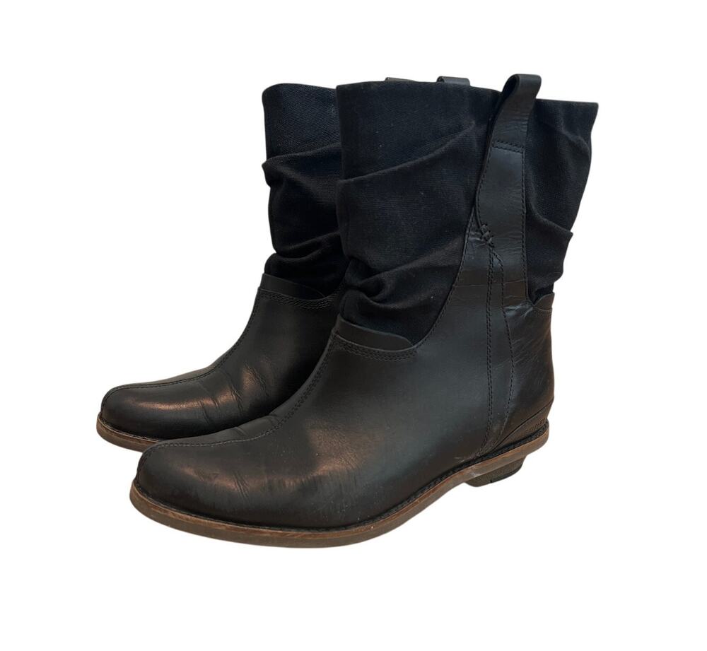 Merrell Adaline Black Leather Canvas Mid Calf Slouch Boots 7.5